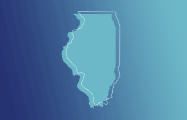 Outline map of Illinois in blue gradient background representing new IAR continuing education requirements effective January 1, 2026.
